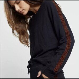 RAILS Theo Black Velvet Leopard Trim Lounge Terry Black Sweatshirt Size S